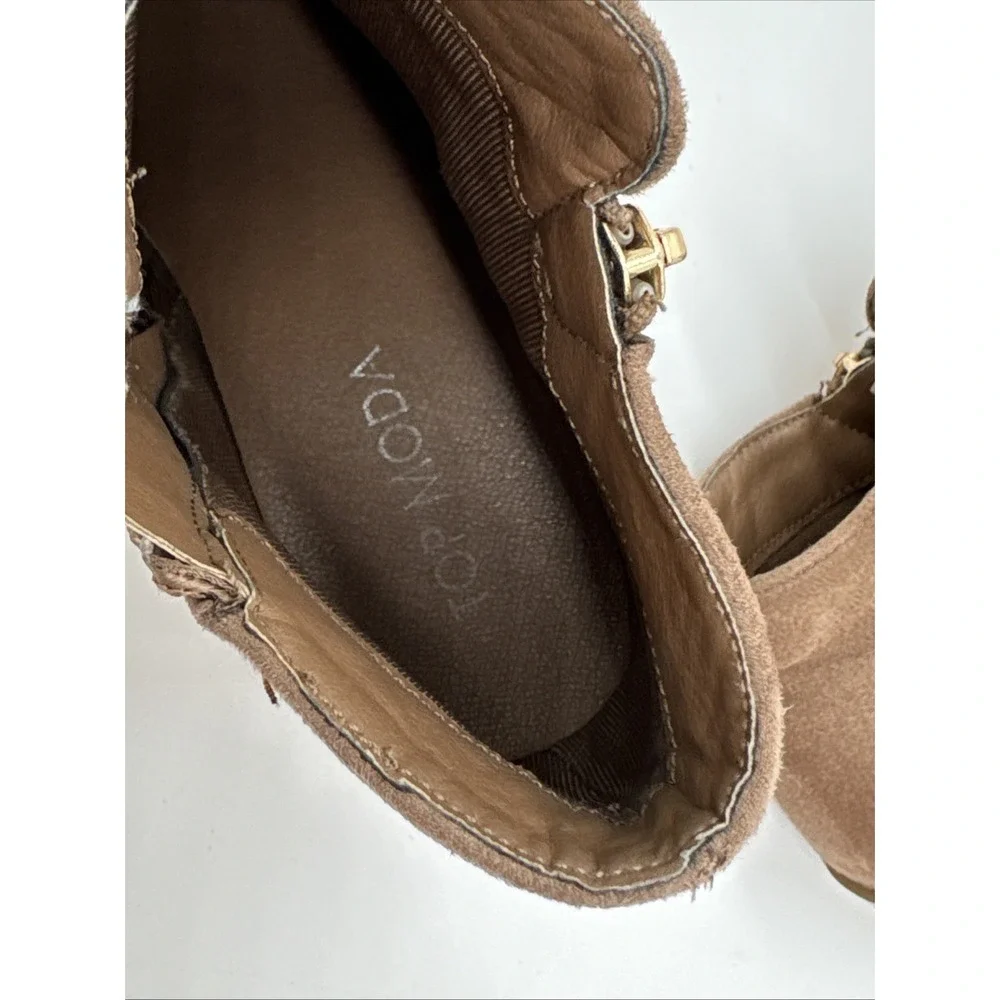 Top Moda Brown Suede Ankle Booties with Side‎ Zipper Size 6